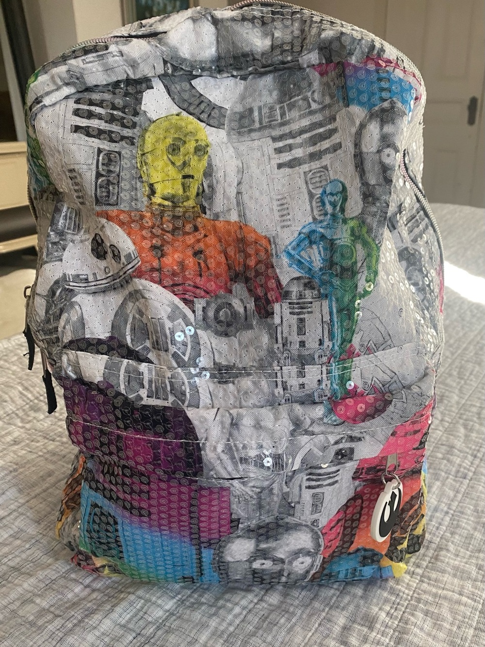 Disney Star Wars Droid Print Sequin Backpack C-3PO R2-D2 BB-8 NWT